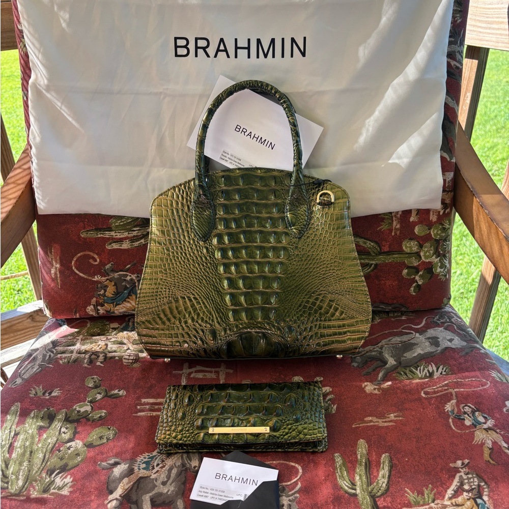 Brahmin Olive Crocodile Embossed Clutch
